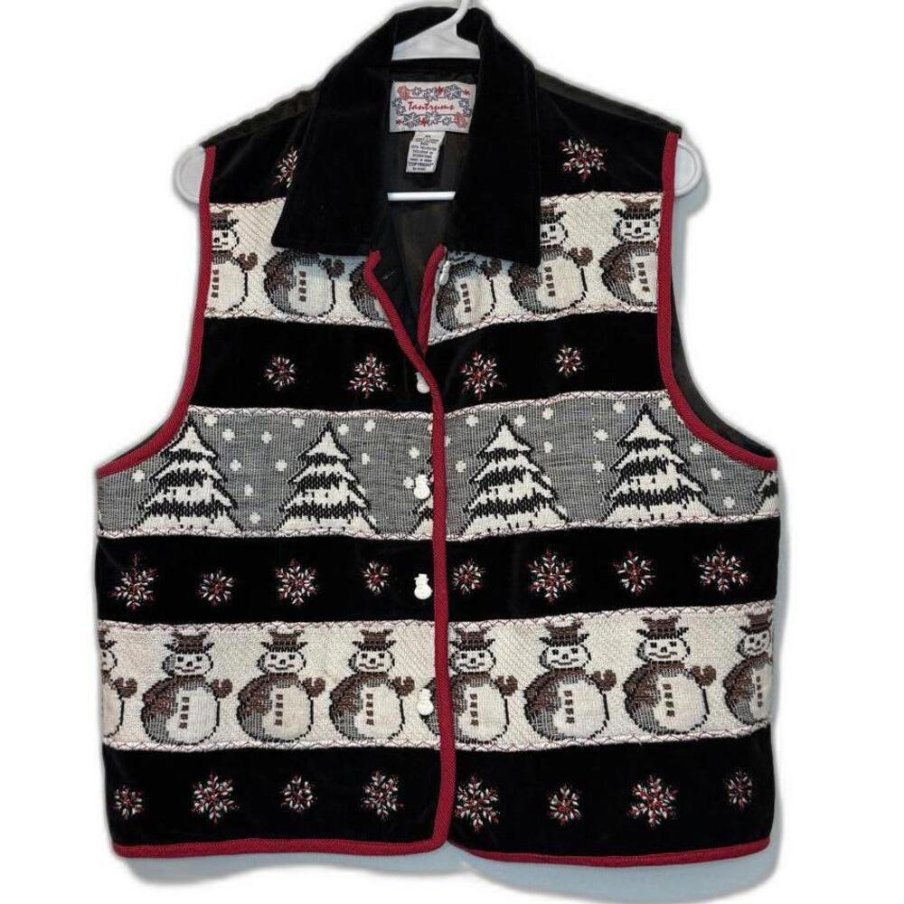 Vintage‎ Tantrums Christmas Vest - Snowmen & Trees Embroidered